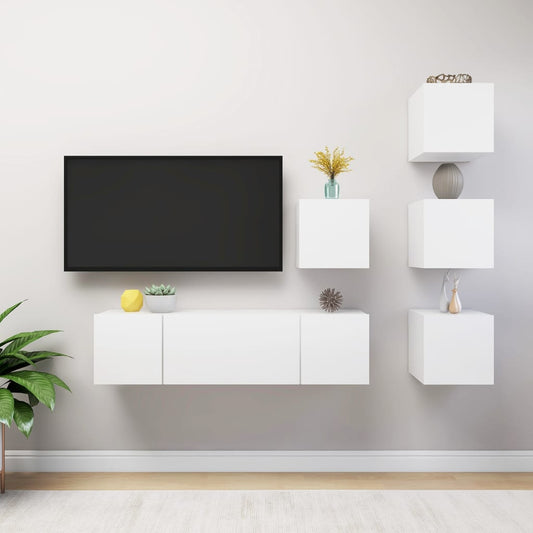 3078720 vidaXL 6 Piece TV Cabinet Set White Engineered Wood (804483+804509)