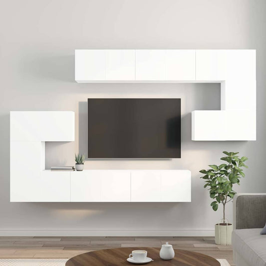 10 Piece TV Cabinet Set White Engineered Wood