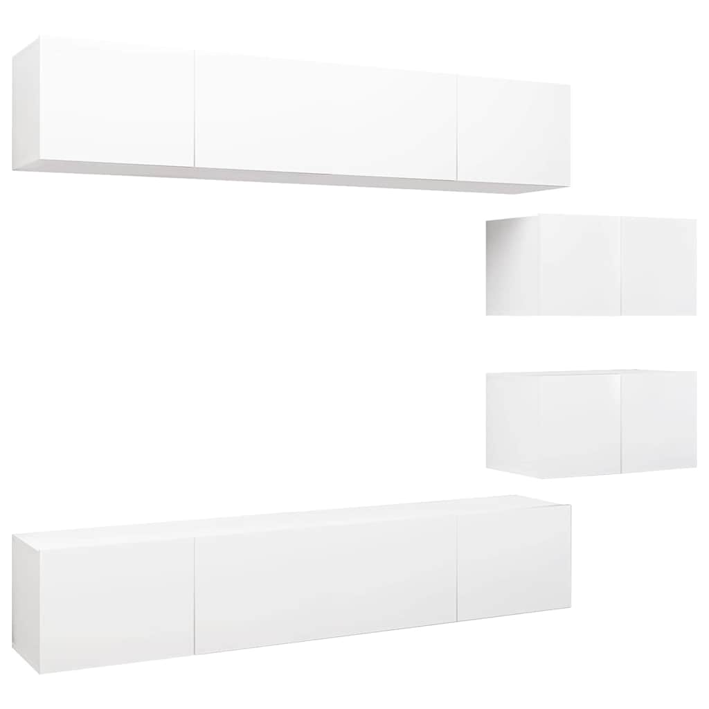 6 Piece TV Cabinet Set White Engineered Wood