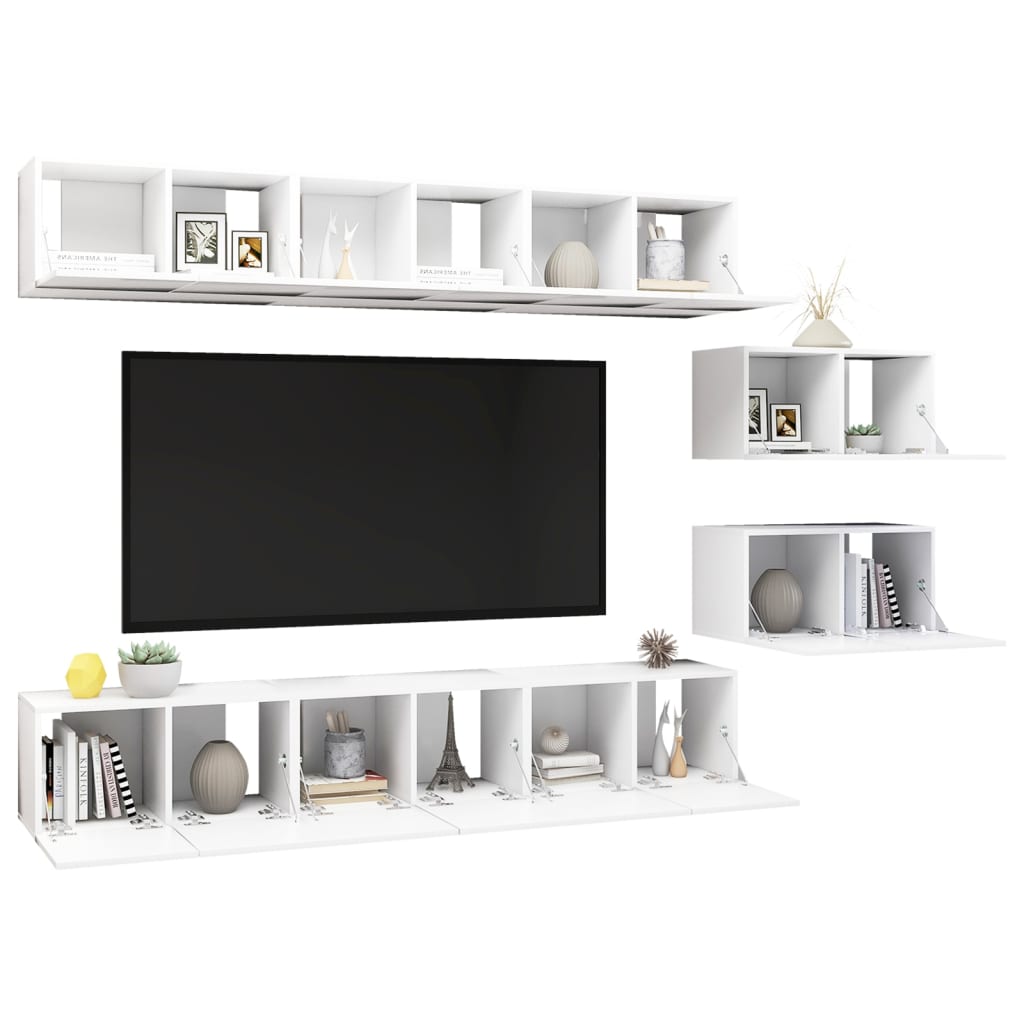 TV Cabinets 8 pcs White Engineered Wood