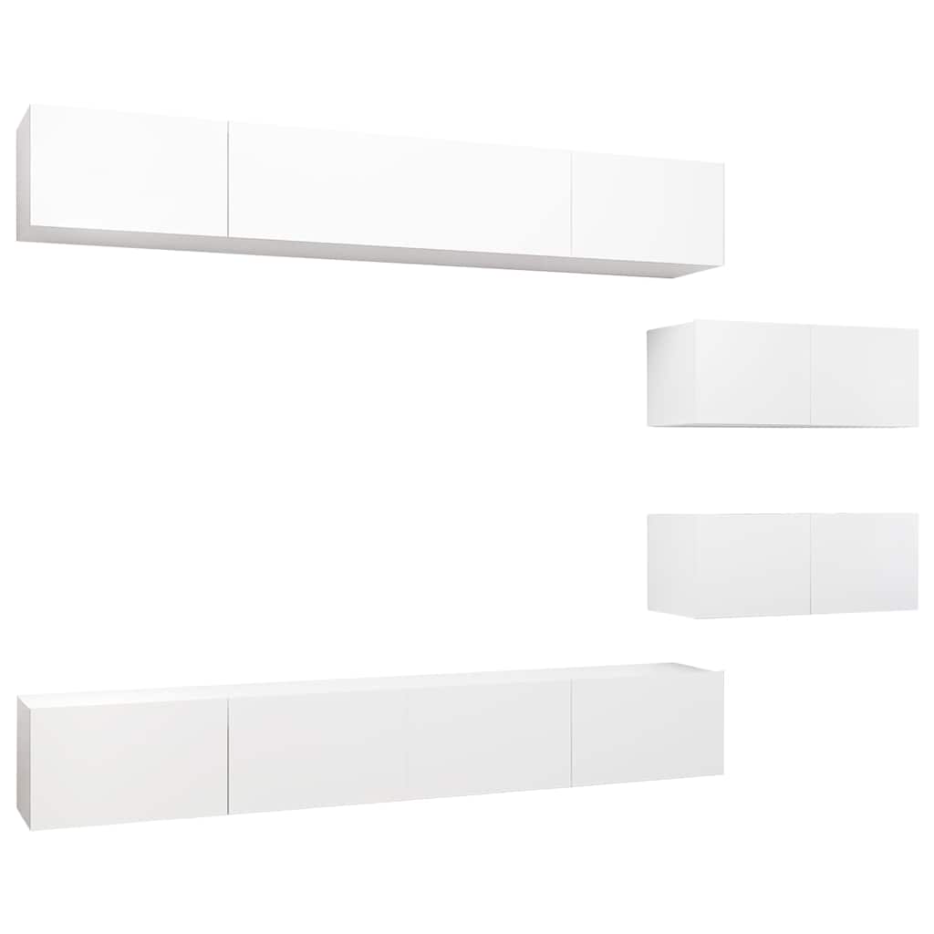 6 Piece TV Cabinet Set White Engineered Wood
