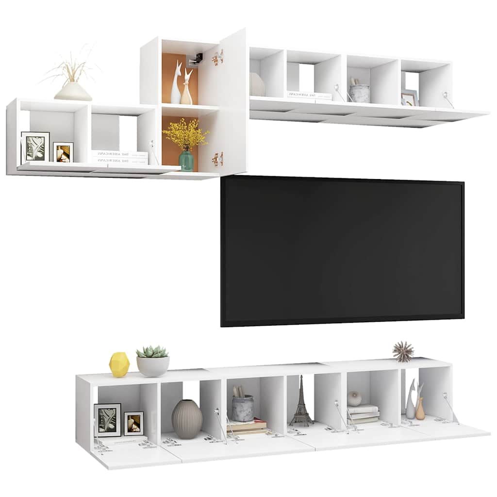 7 Piece TV Cabinet Set White Engineered Wood