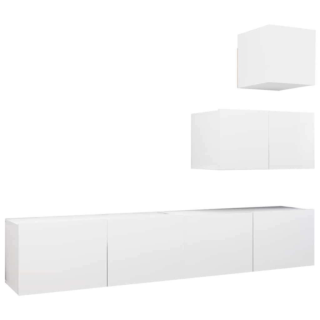 4 Piece TV Cabinet Set White Engineered Wood