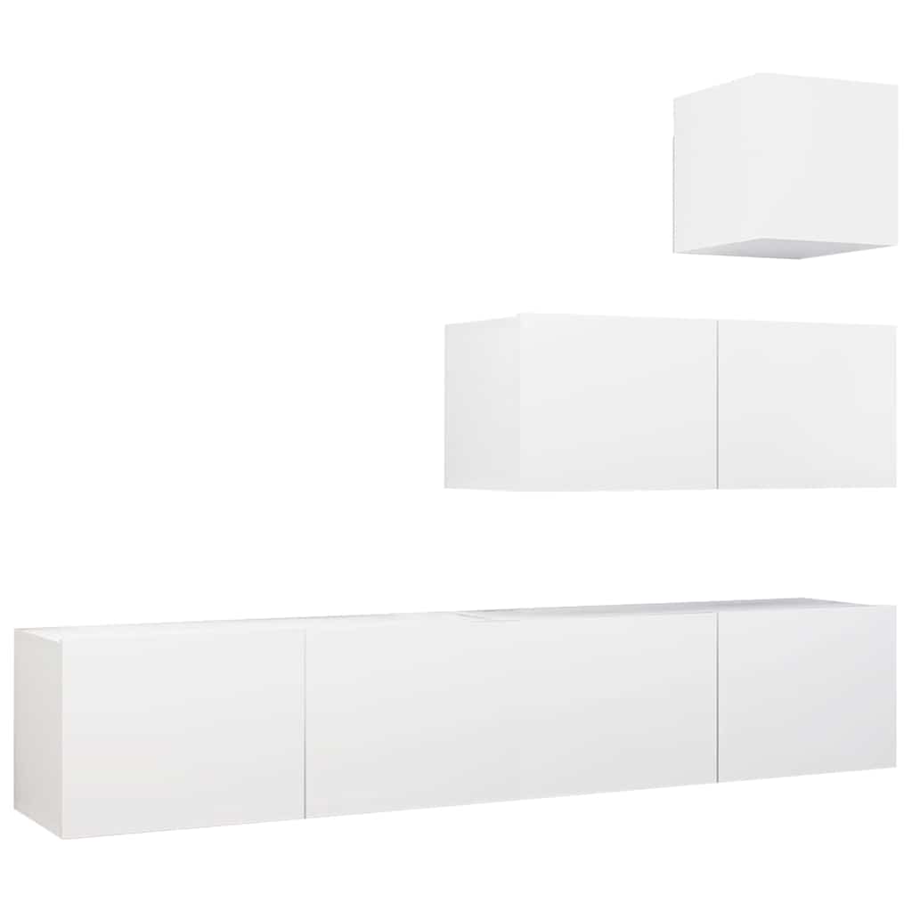4 Piece TV Cabinet Set White Engineered Wood