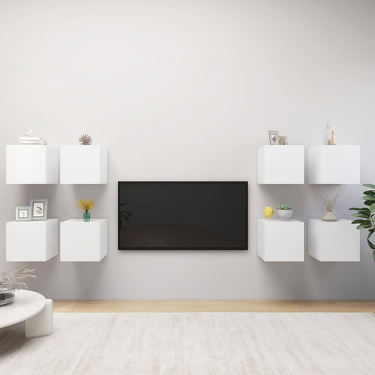 TV Cabinet | Set of 8 | White | Engineered wood | Small