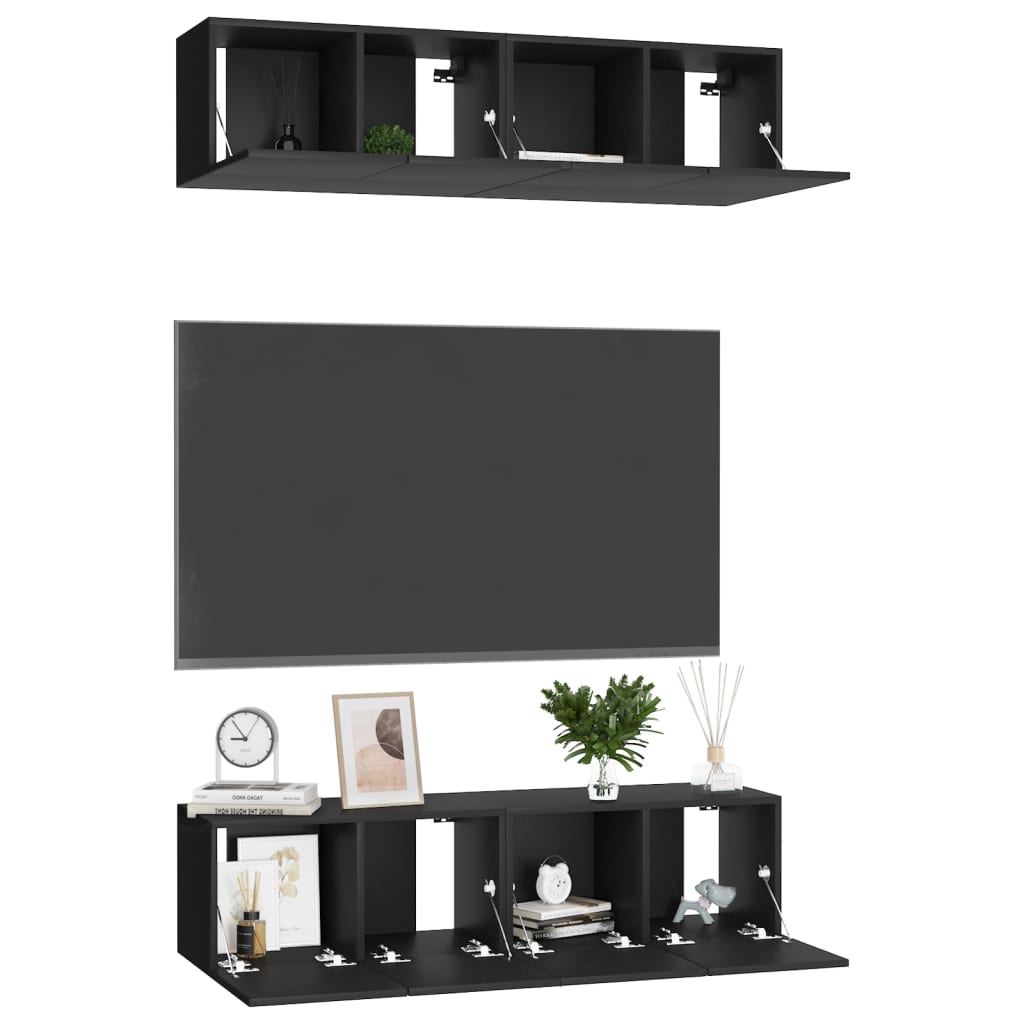 vidaXL TV Cabinets 4 pcs Black 60x30x30 cm Engineered Wood