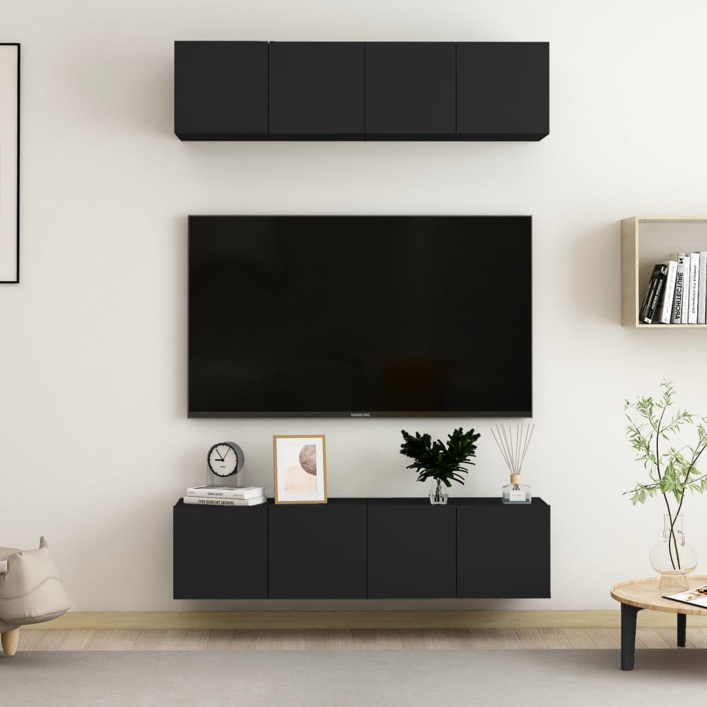 vidaXL TV Cabinets 4 pcs Black 60x30x30 cm Engineered Wood