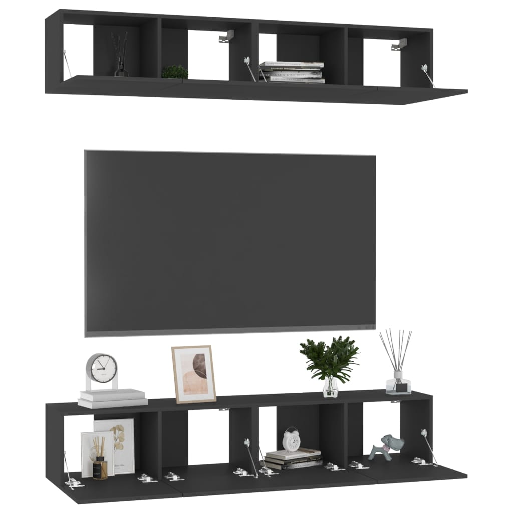 vidaXL TV Cabinets 4 pcs Black 80x30x30 cm Engineered Wood