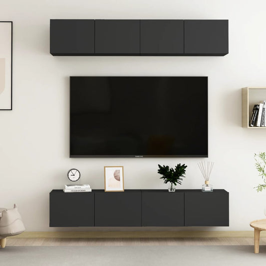 vidaXL TV Cabinets 4 pcs Black 80x30x30 cm Engineered Wood