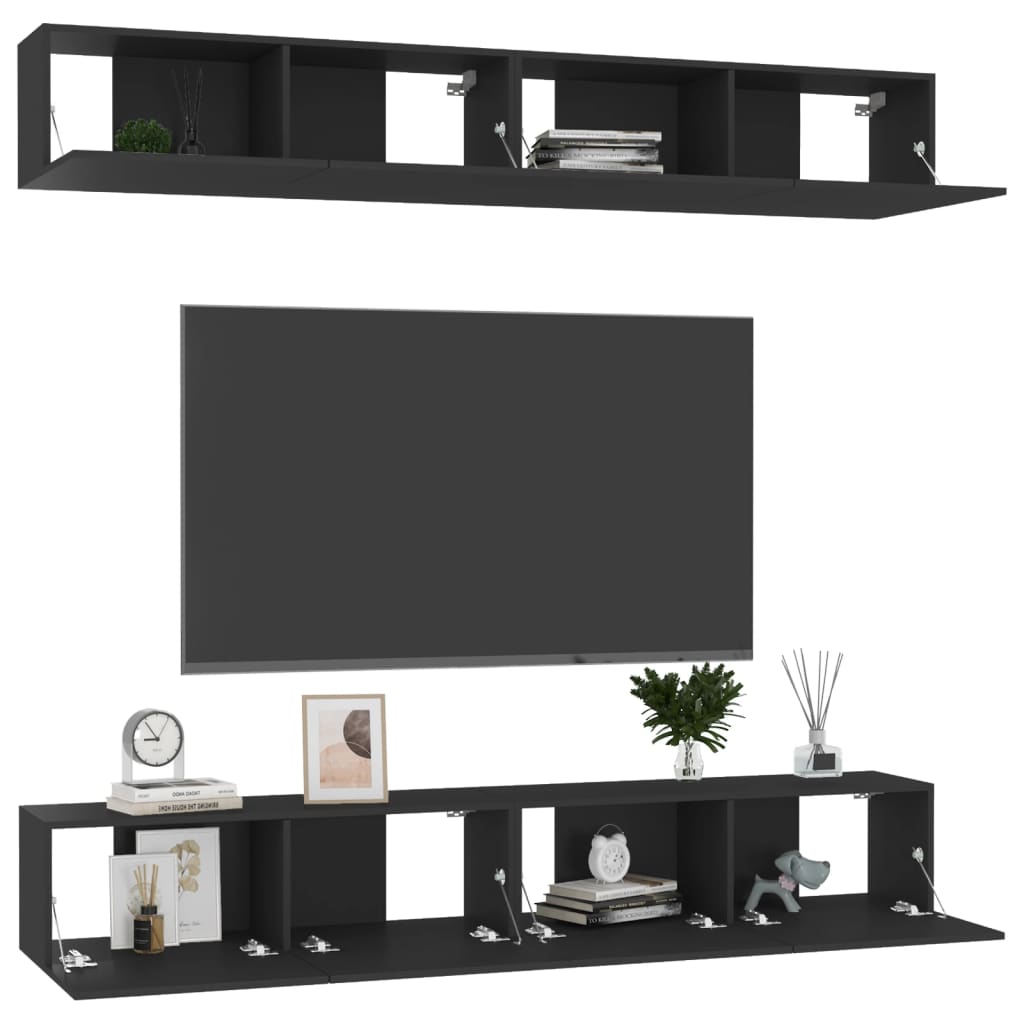 vidaXL TV Cabinets 4 pcs Black 100x30x30 cm Engineered Wood