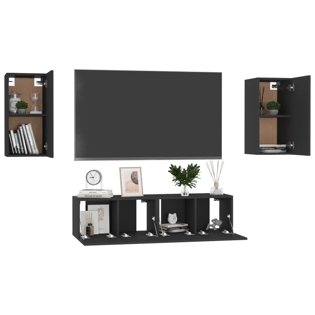 vidaXL 4 Piece TV Cabinet Set Black Engineered Wood