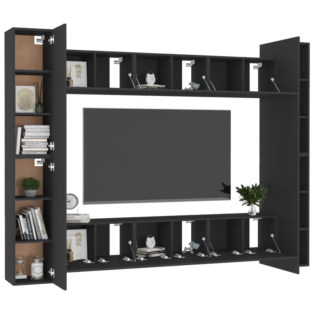 vidaXL 10 Piece TV Cabinet Set Black Engineered Wood