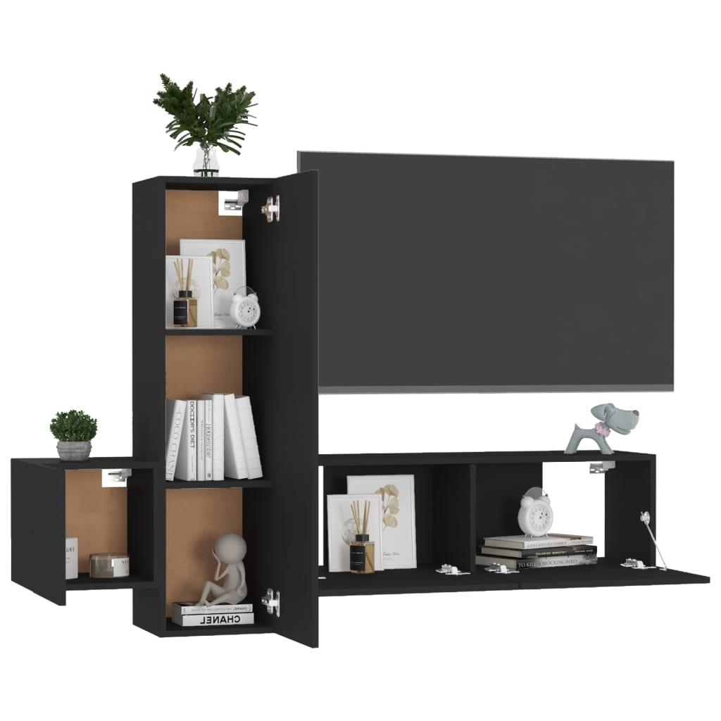 vidaXL 3 Piece TV Cabinet Set Black Engineered Wood