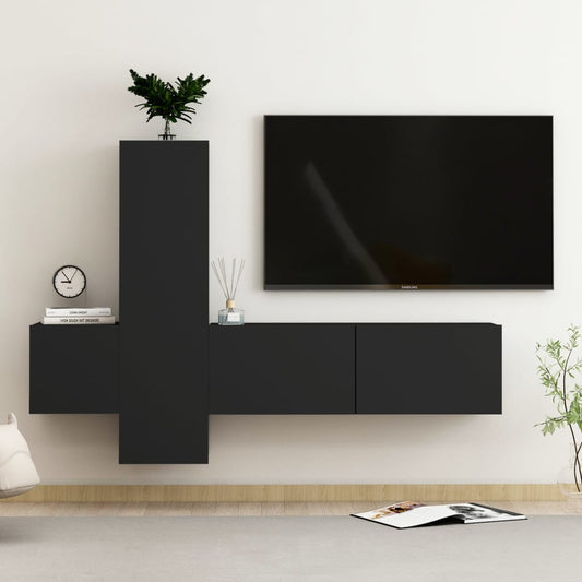 vidaXL 3 Piece TV Cabinet Set Black Engineered Wood