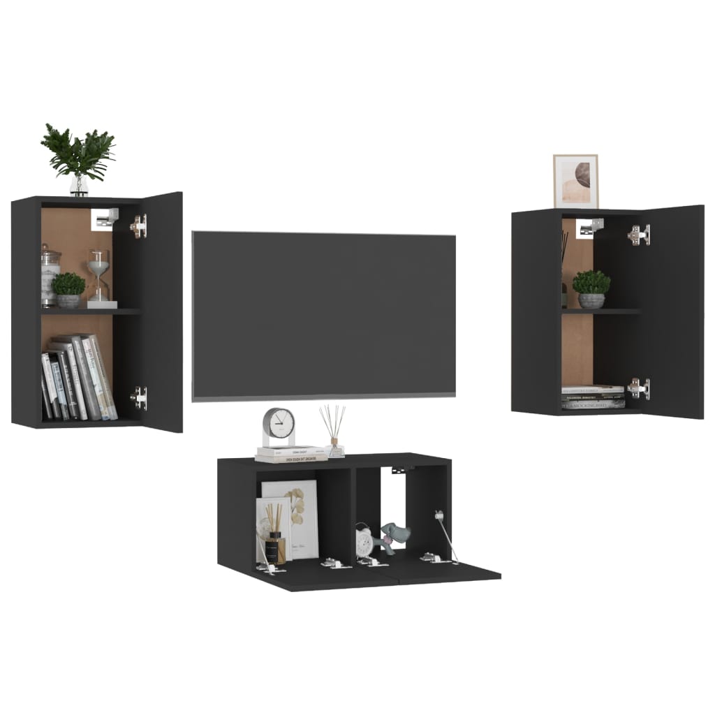 vidaXL 3 Piece TV Cabinet Set Black Engineered Wood