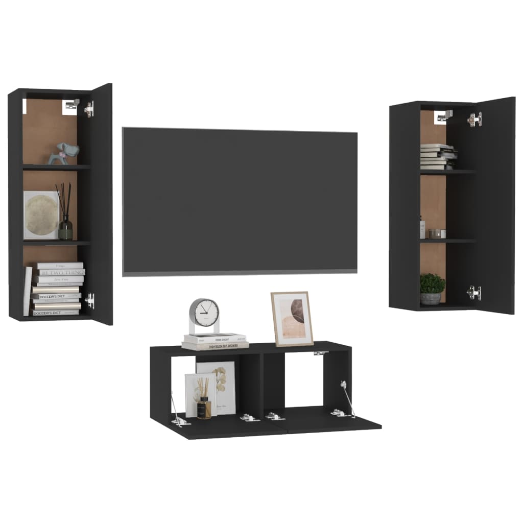 vidaXL 3 Piece TV Cabinet Set Black Engineered Wood