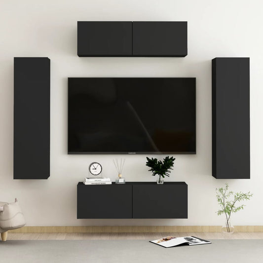 vidaXL 4 Piece TV Cabinet Set Black Engineered Wood