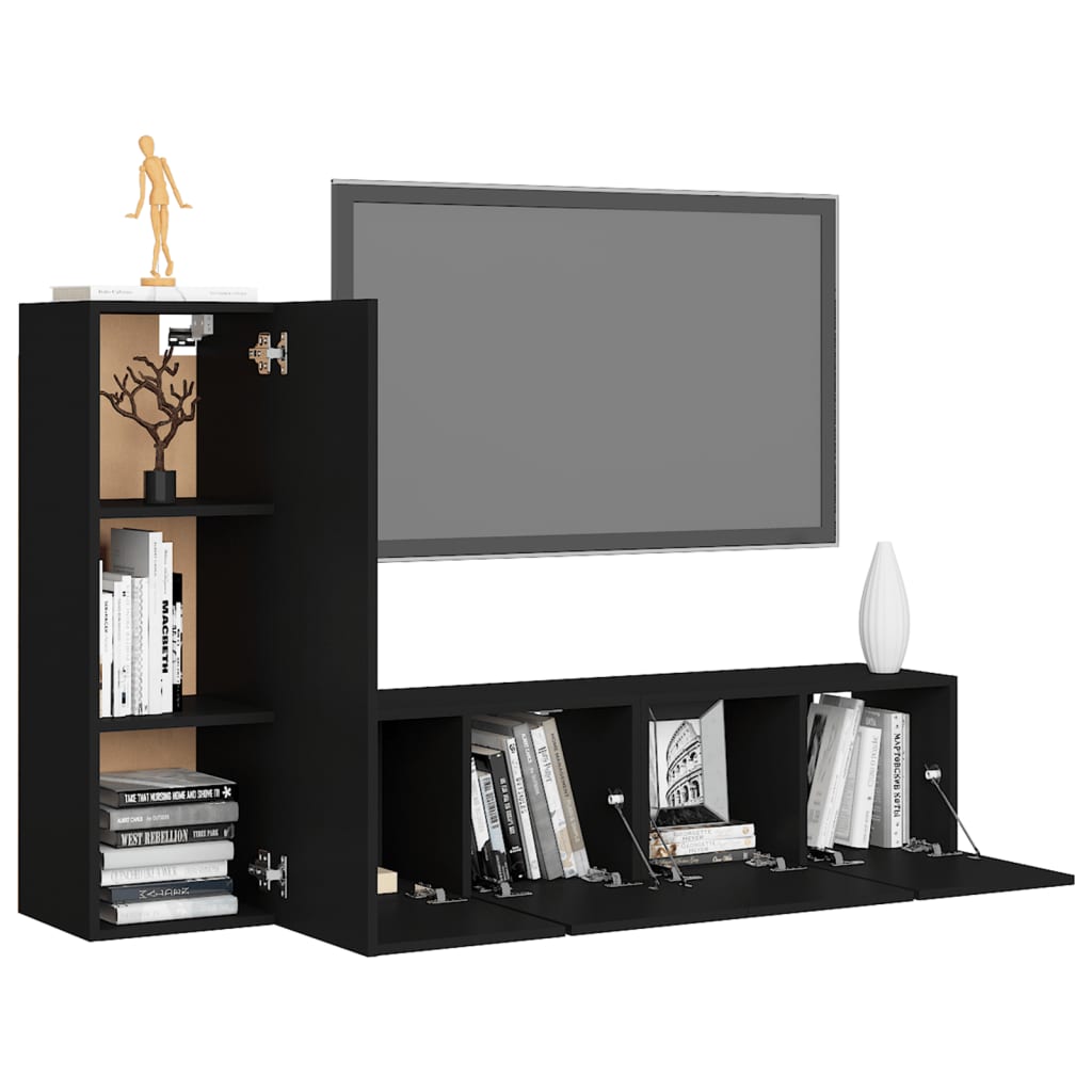 vidaXL 3 Piece TV Cabinet Set Black Engineered Wood