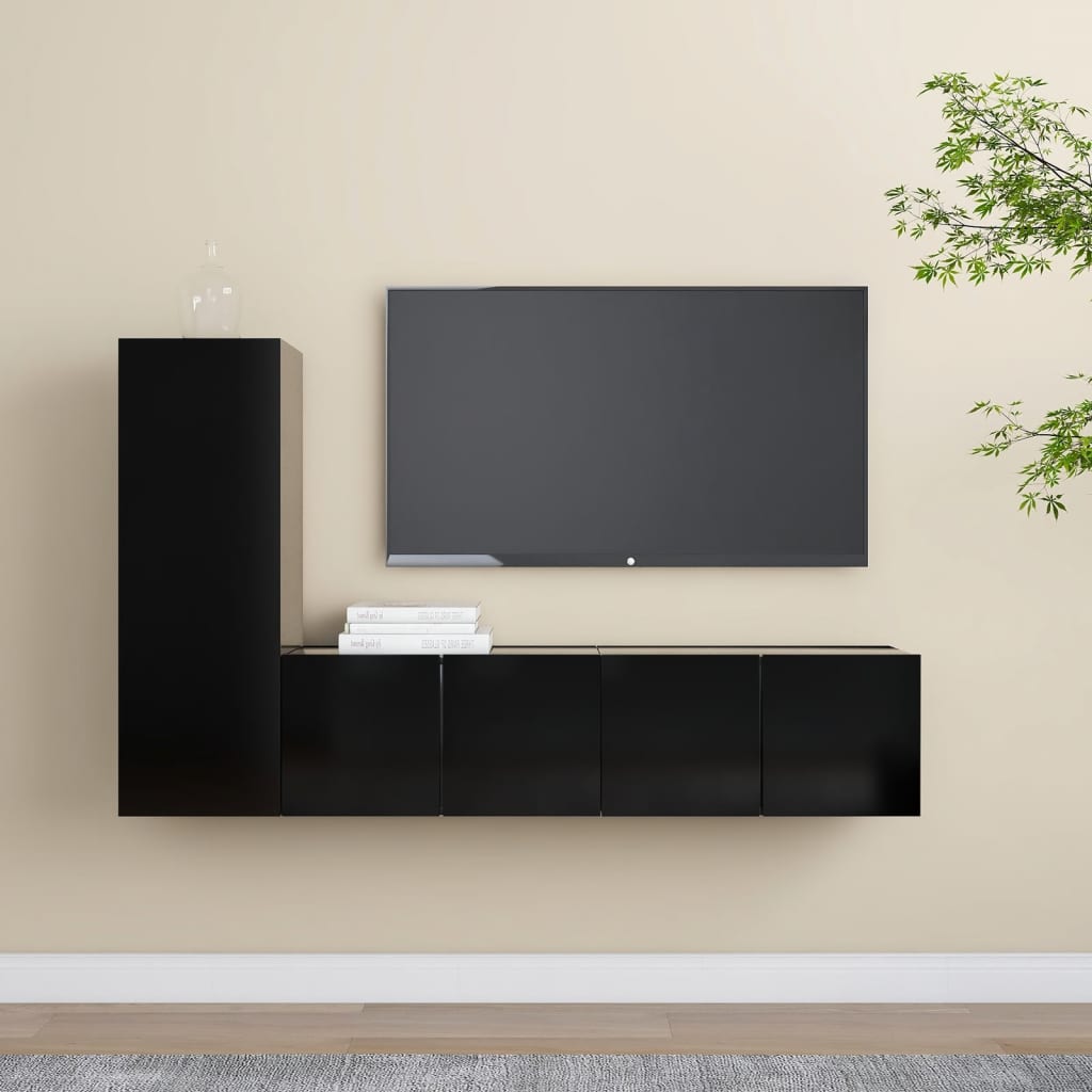 vidaXL 3 Piece TV Cabinet Set Black Engineered Wood