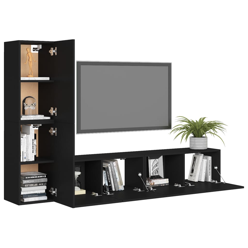 vidaXL 4 Piece TV Cabinet Set Black Engineered Wood