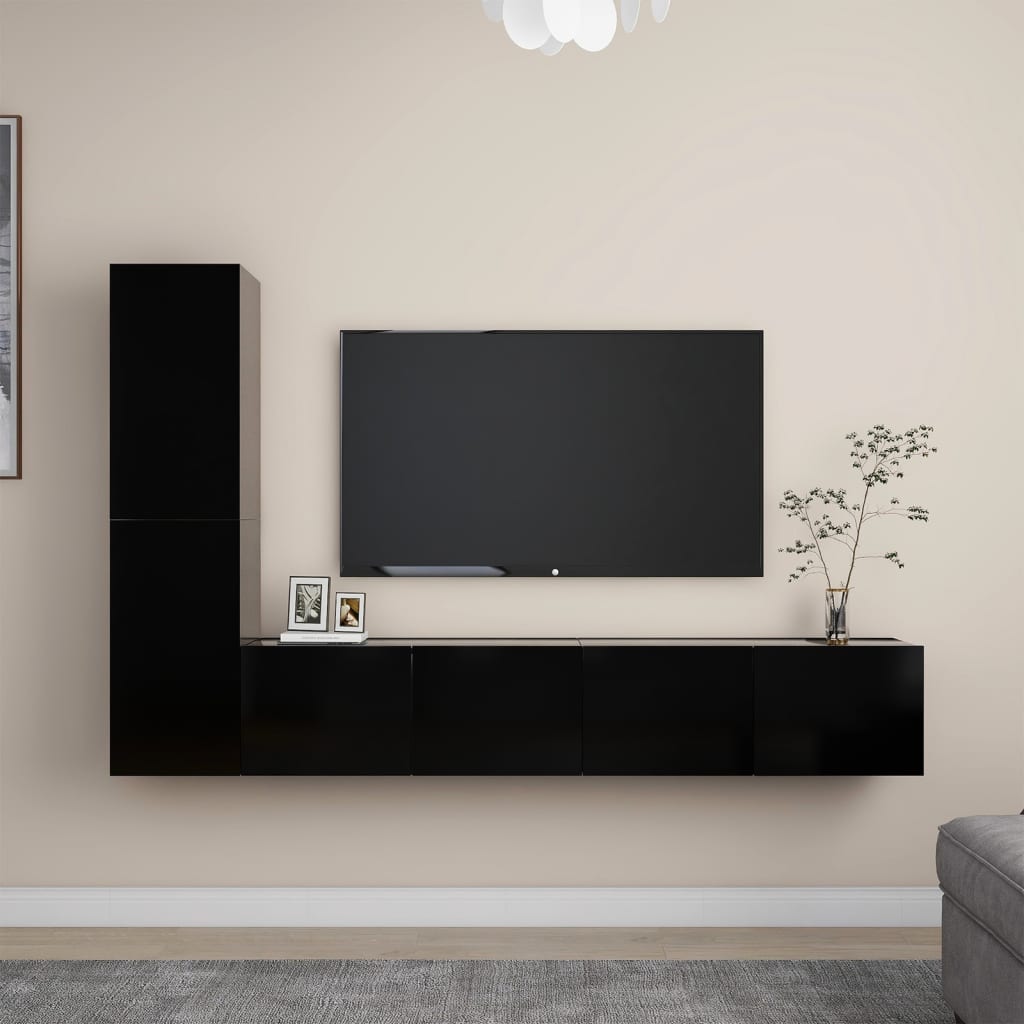 vidaXL 4 Piece TV Cabinet Set Black Engineered Wood