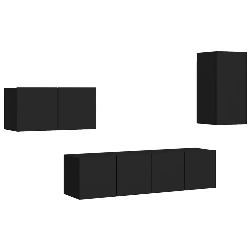 vidaXL 4 Piece TV Cabinet Set Black Engineered Wood