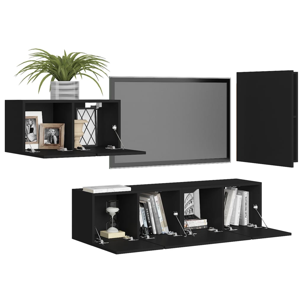 vidaXL 4 Piece TV Cabinet Set Black Engineered Wood