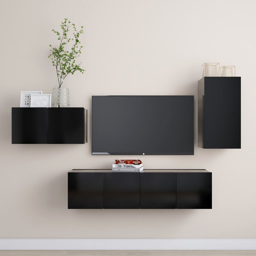 vidaXL 4 Piece TV Cabinet Set Black Engineered Wood