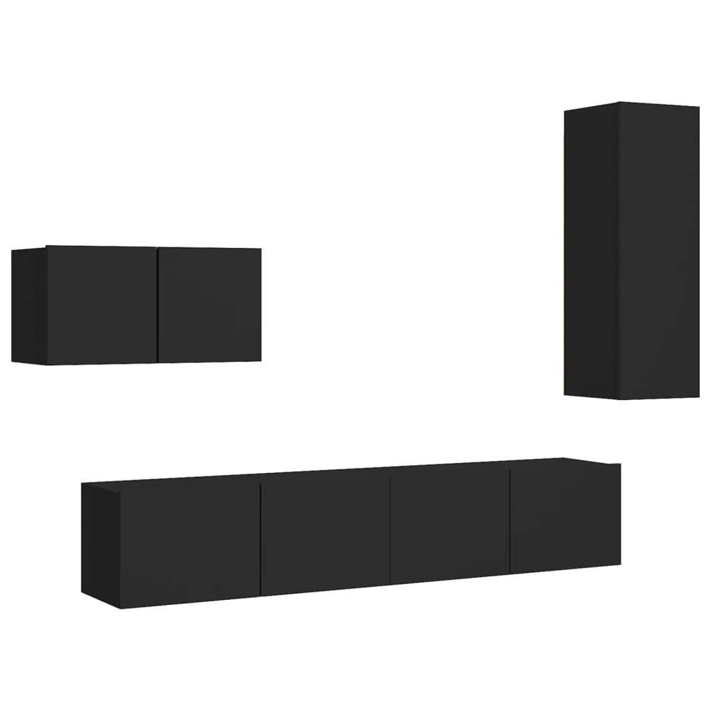 vidaXL 4 Piece TV Cabinet Set Black Engineered Wood