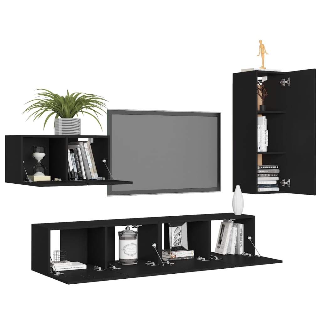 vidaXL 4 Piece TV Cabinet Set Black Engineered Wood