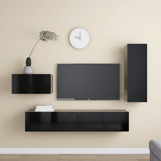 vidaXL 4 Piece TV Cabinet Set Black Engineered Wood