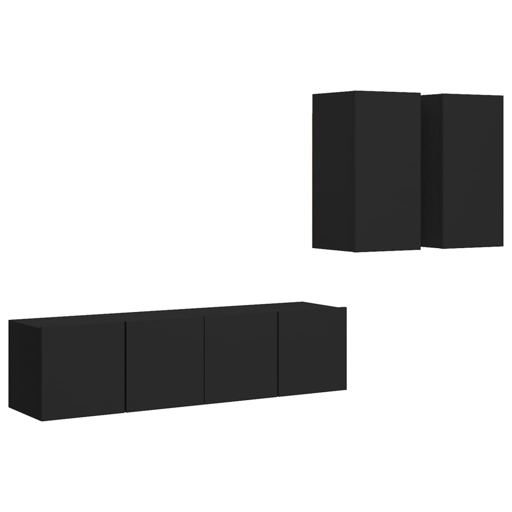 vidaXL 4 Piece TV Cabinet Set Black Engineered Wood