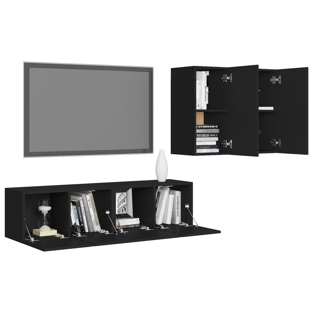 vidaXL 4 Piece TV Cabinet Set Black Engineered Wood