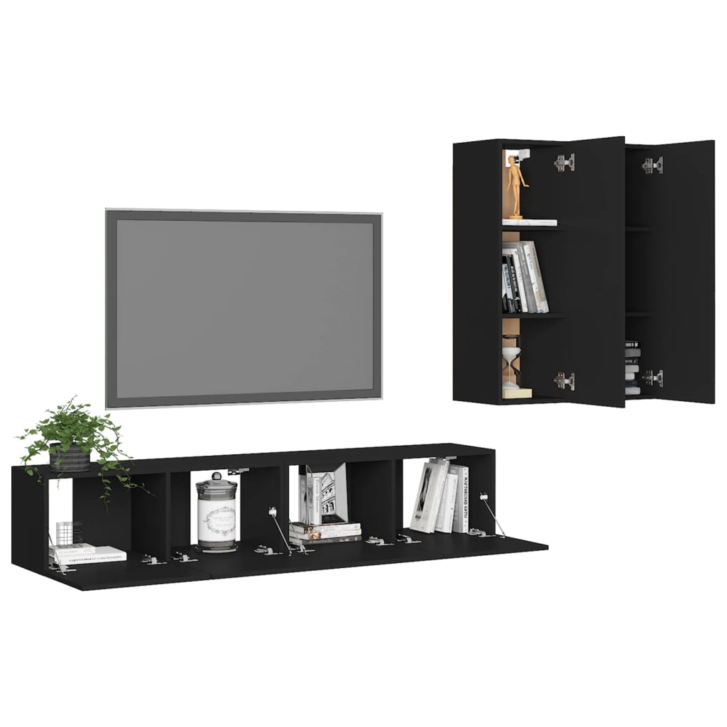 vidaXL 4 Piece TV Cabinet Set Black Engineered Wood