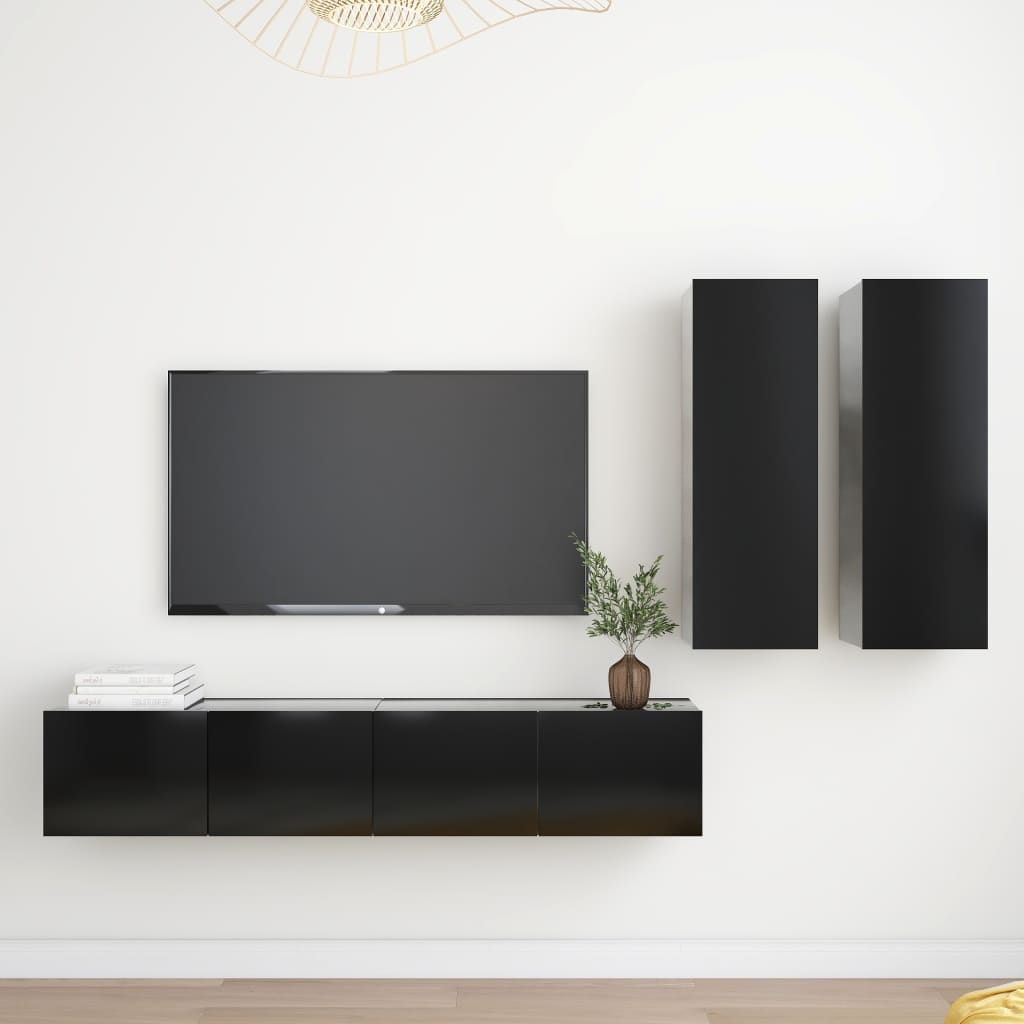 vidaXL 4 Piece TV Cabinet Set Black Engineered Wood