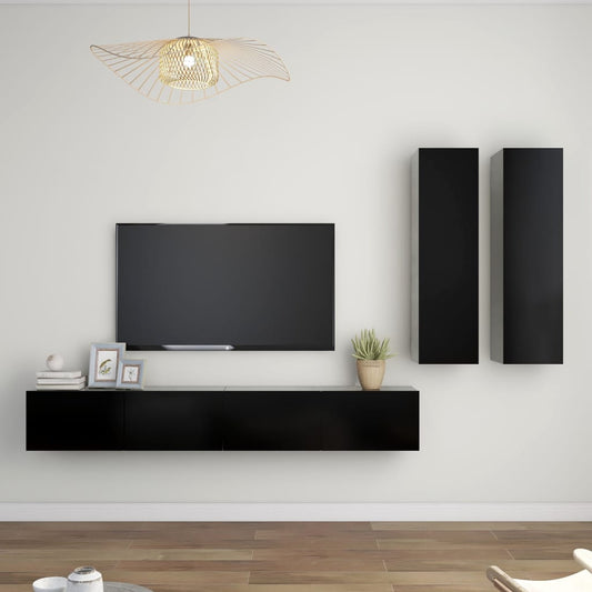 vidaXL 4 Piece TV Cabinet Set Black Engineered Wood