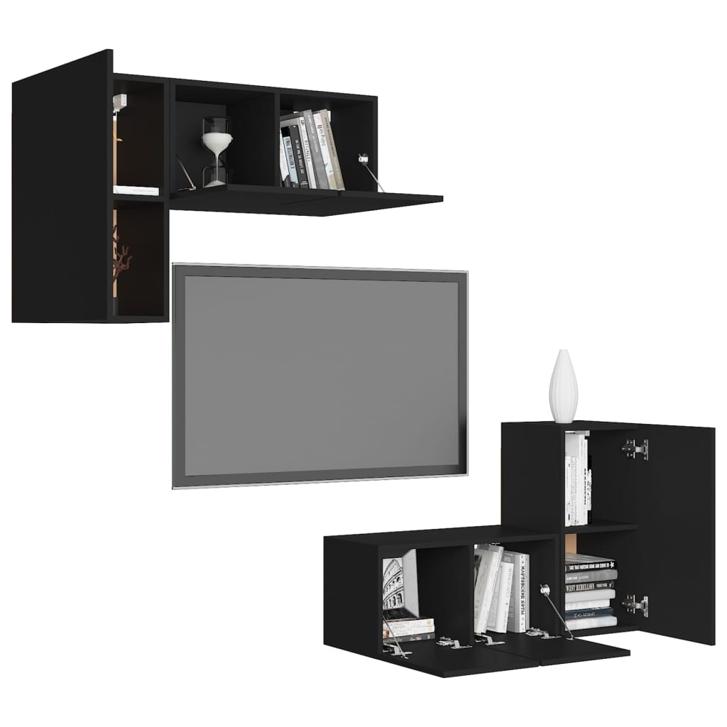 vidaXL 4 Piece TV Cabinet Set Black Engineered Wood