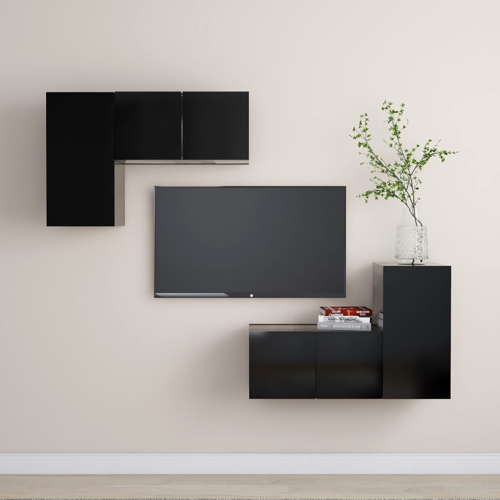 vidaXL 4 Piece TV Cabinet Set Black Engineered Wood