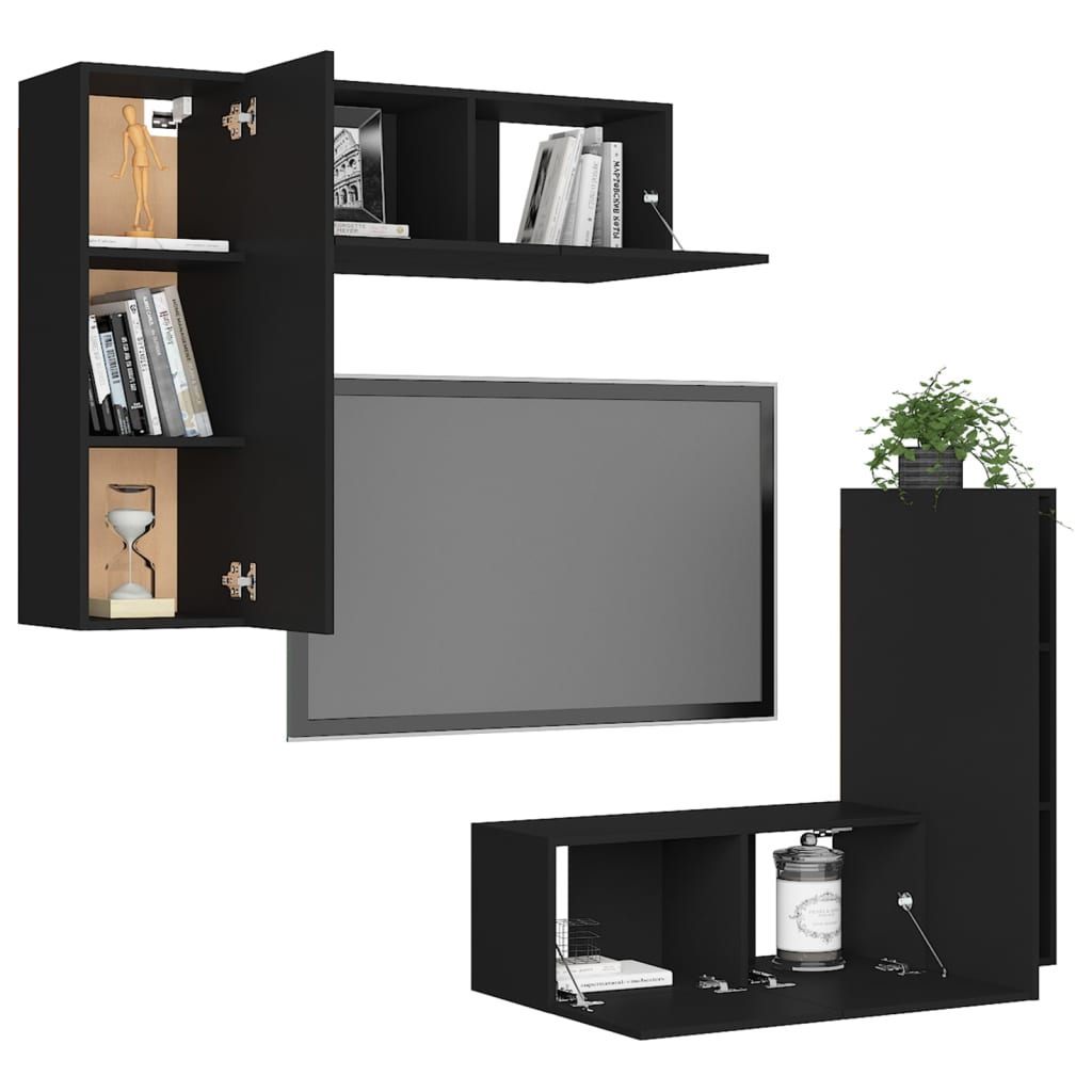 vidaXL 4 Piece TV Cabinet Set Black Engineered Wood