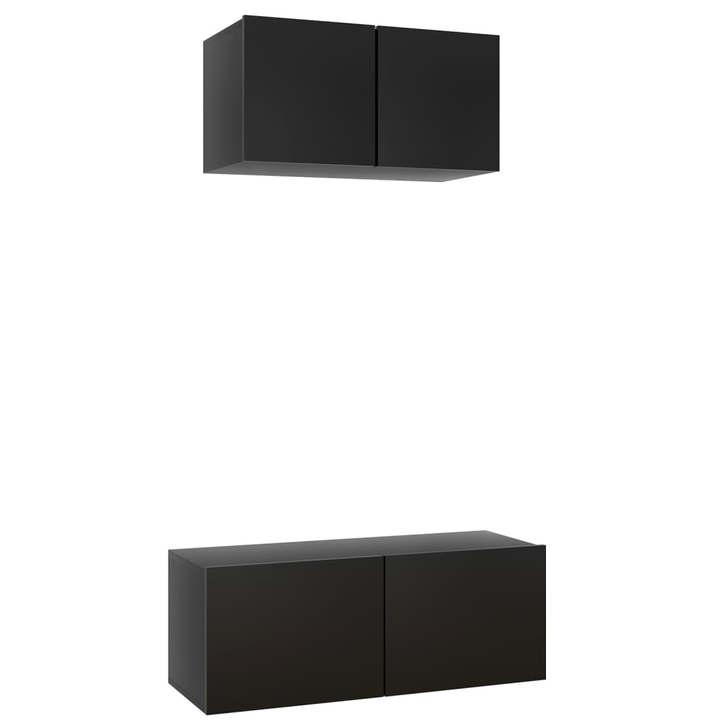 vidaXL 2 Piece TV Cabinet Set Black Engineered Wood