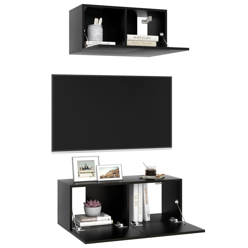 vidaXL 2 Piece TV Cabinet Set Black Engineered Wood