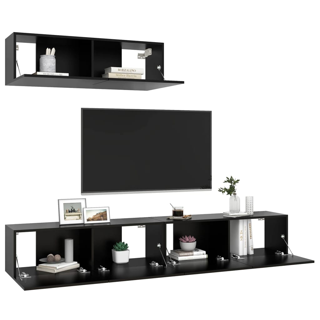 3078808 vidaXL 3 Piece TV Cabinet Set Black Engineered Wood (801482+801482x2)