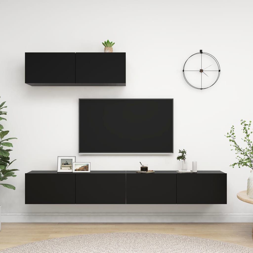 3078808 vidaXL 3 Piece TV Cabinet Set Black Engineered Wood (801482+801482x2)