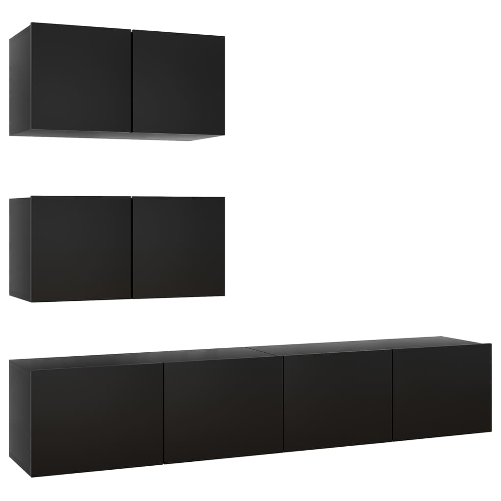 vidaXL 4 Piece TV Cabinet Set Black Engineered Wood