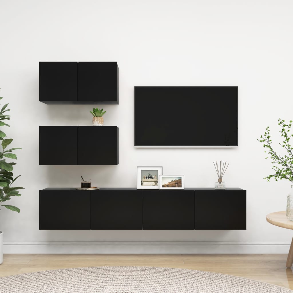 vidaXL 4 Piece TV Cabinet Set Black Engineered Wood