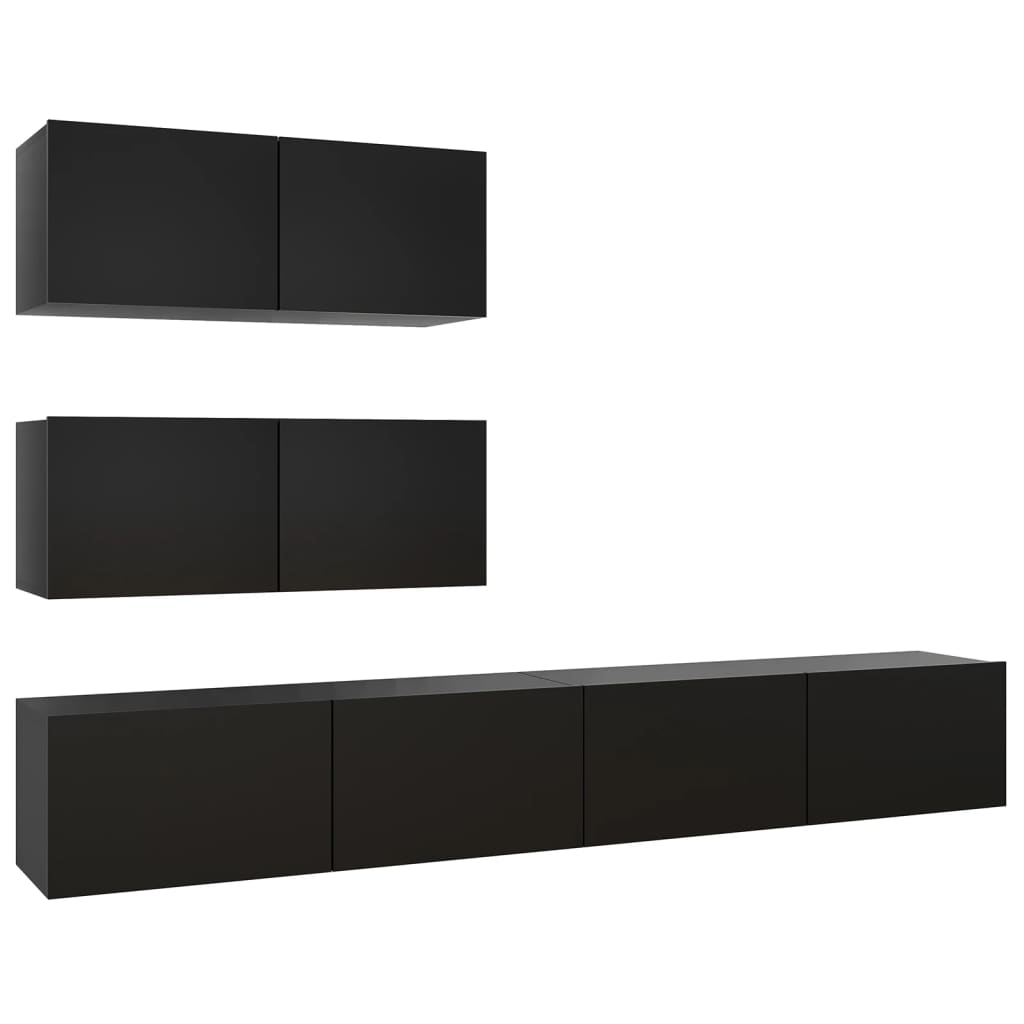 vidaXL 4 Piece TV Cabinet Set Black Engineered Wood