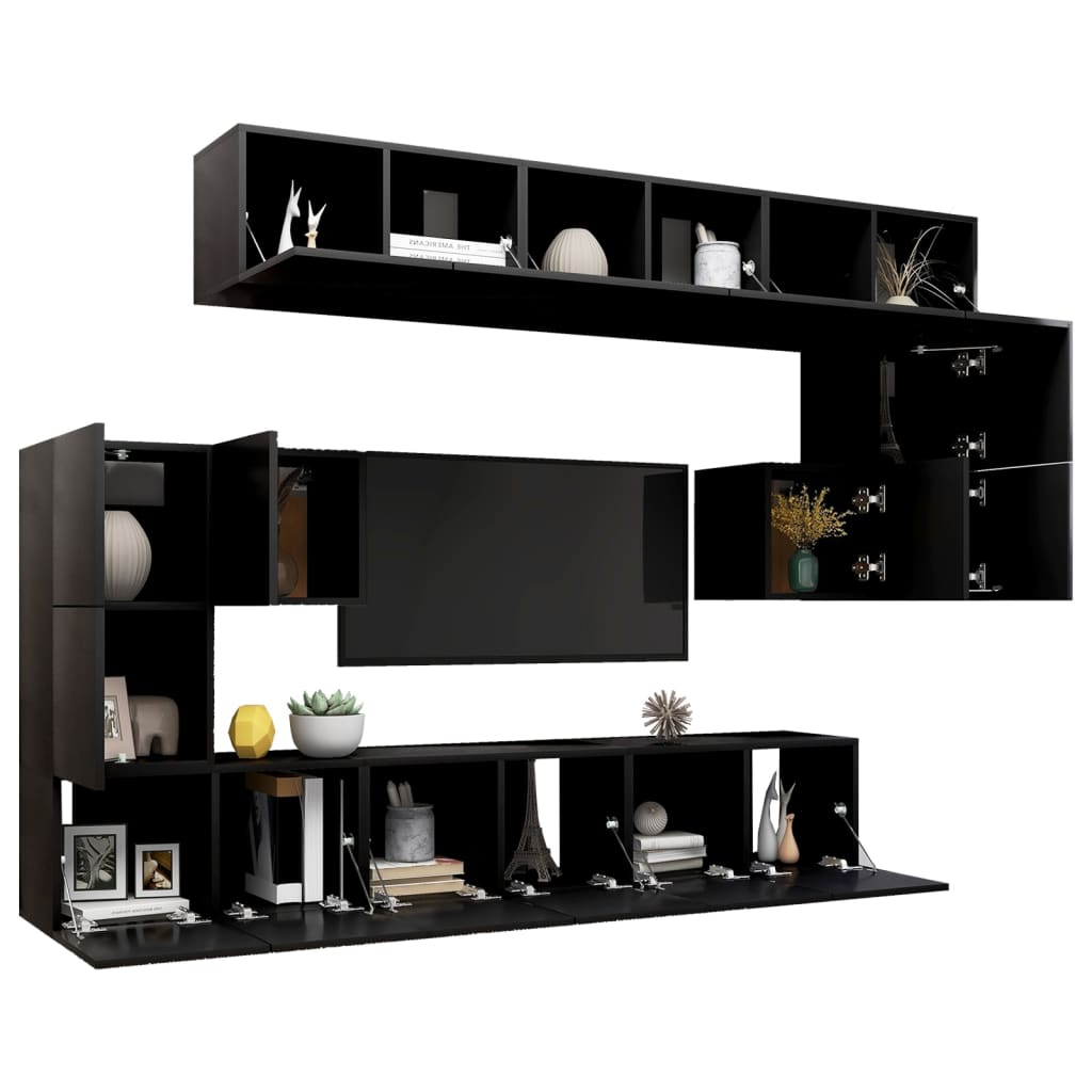 vidaXL 10 Piece TV Cabinet Set Black Engineered Wood