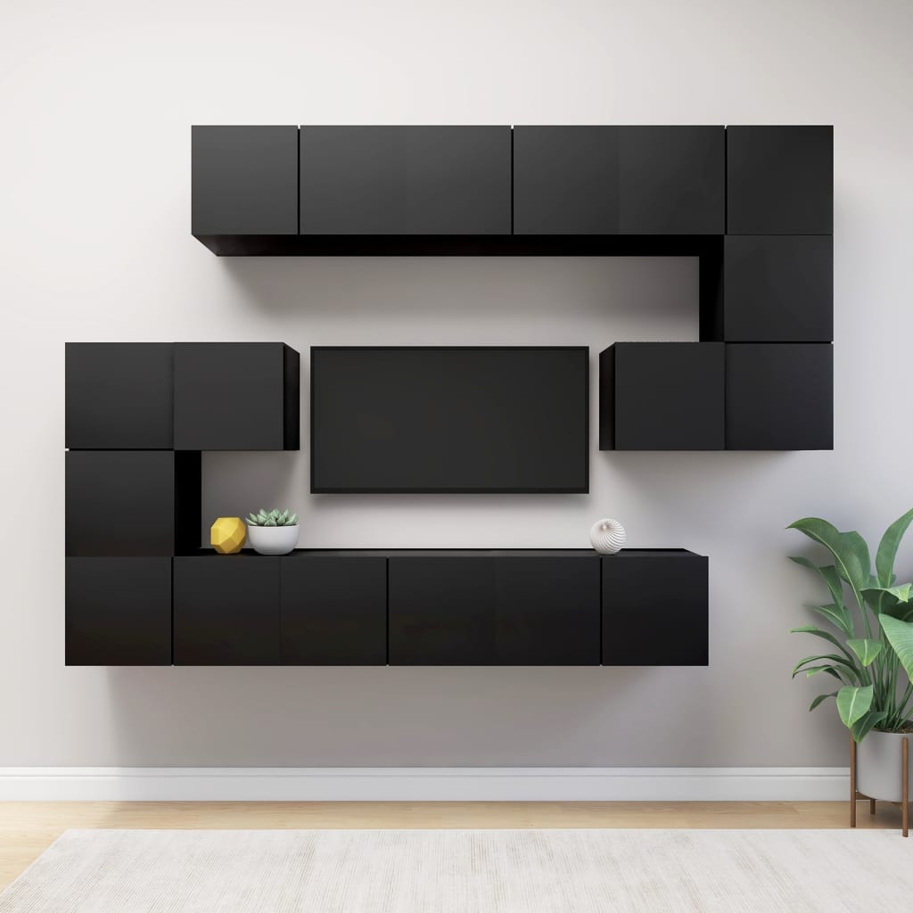 vidaXL 10 Piece TV Cabinet Set Black Engineered Wood