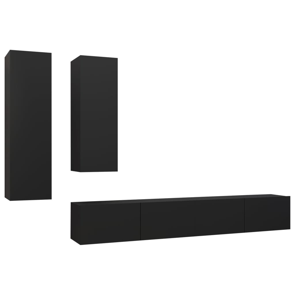 vidaXL 4 Piece TV Cabinet Set Black Engineered Wood