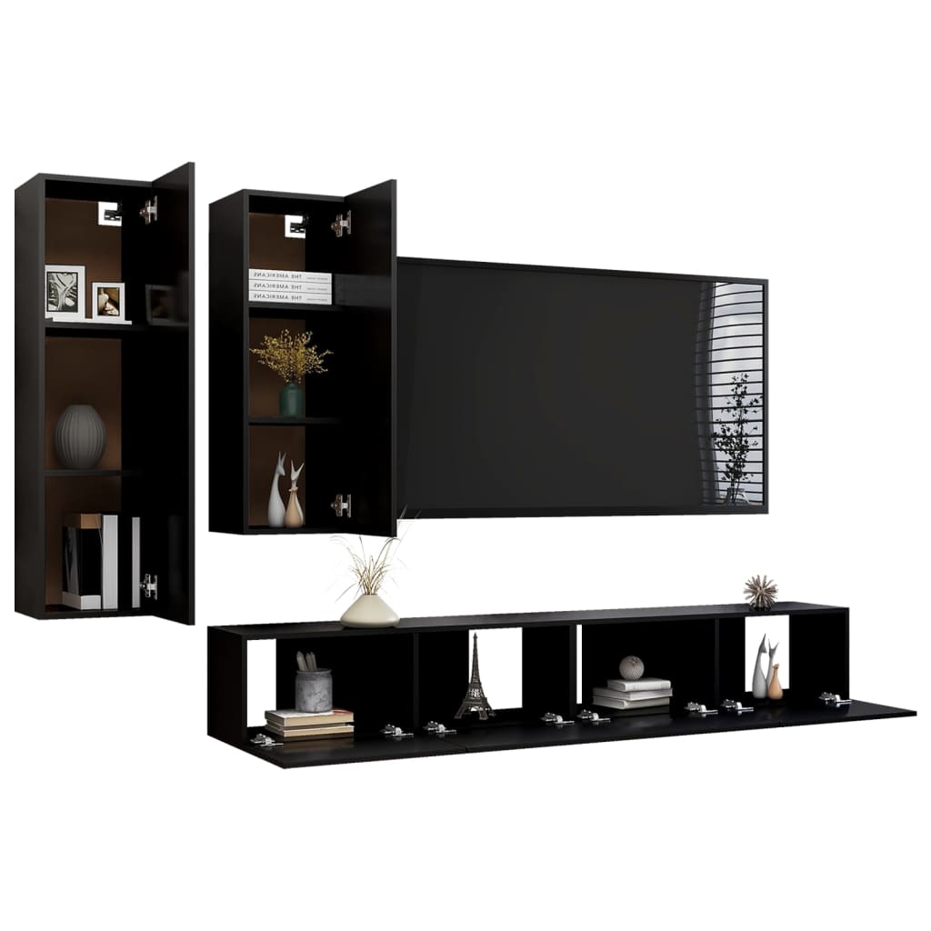 vidaXL 4 Piece TV Cabinet Set Black Engineered Wood